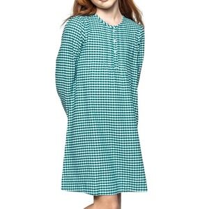 PETITE PLUME Beatrice Nightgown Gown GREEN GINGHAM FLANNEL Henley Pintucks 14
